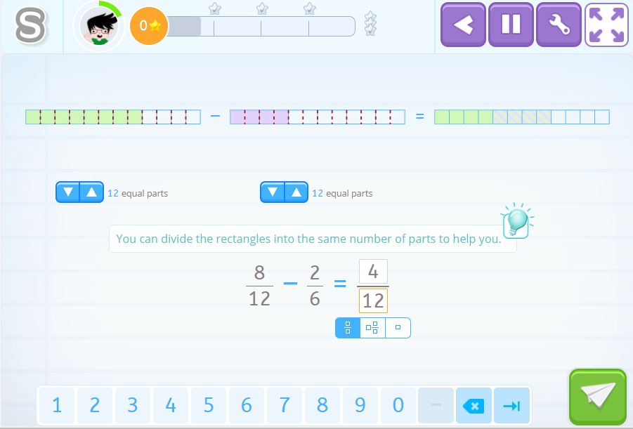 Subtracting fractions with common and uncommon denominators. 