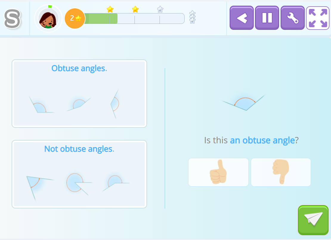 Image shows an activity about obtuse angles. 