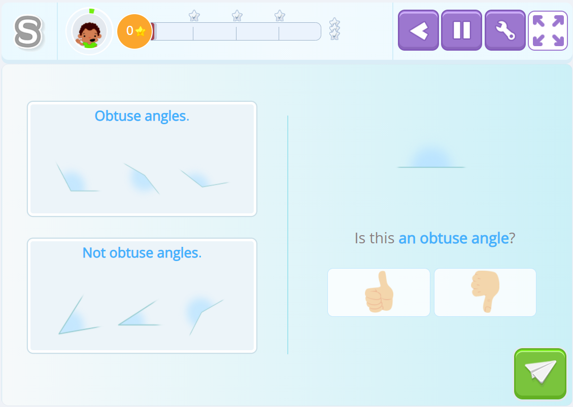 Image shows an activity about obtuse angles. 