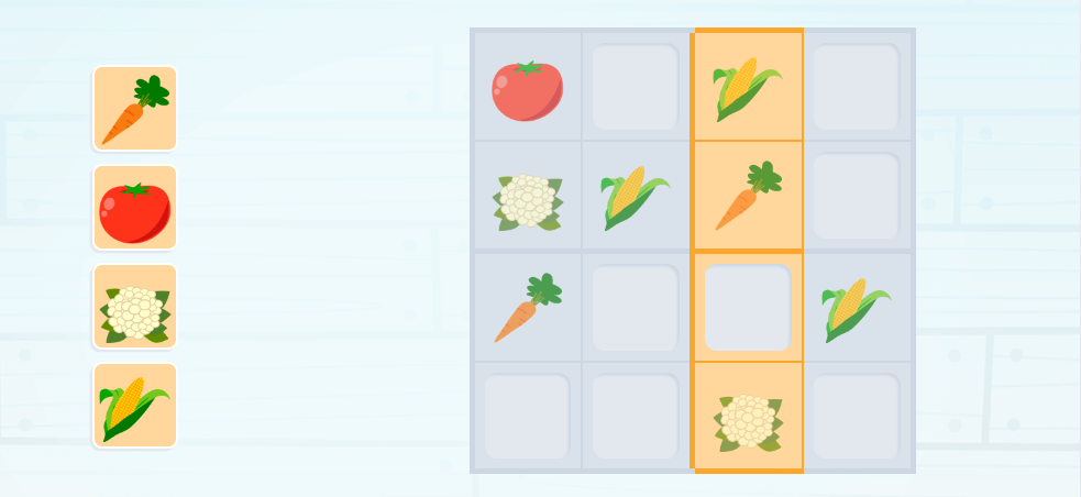 Sudoku with the column with only one hole to fill.